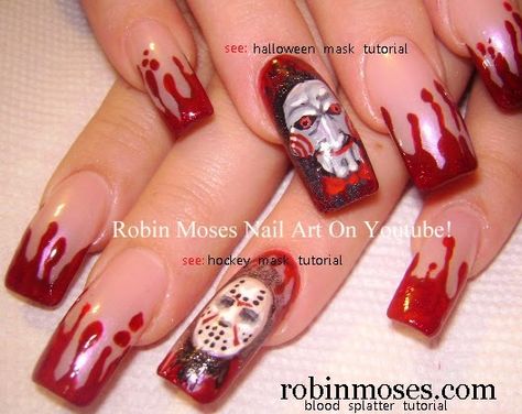 Robin Moses Nail Art: "halloween nails" "scary nail art" "scary ... Scary Nail Art, Halloween Nail Art Tutorial, Fun Halloween Nails, Blood Nails, Scary Nails, Splatter Nails, Horror Nails, Nail Art Halloween, Fingernail Designs