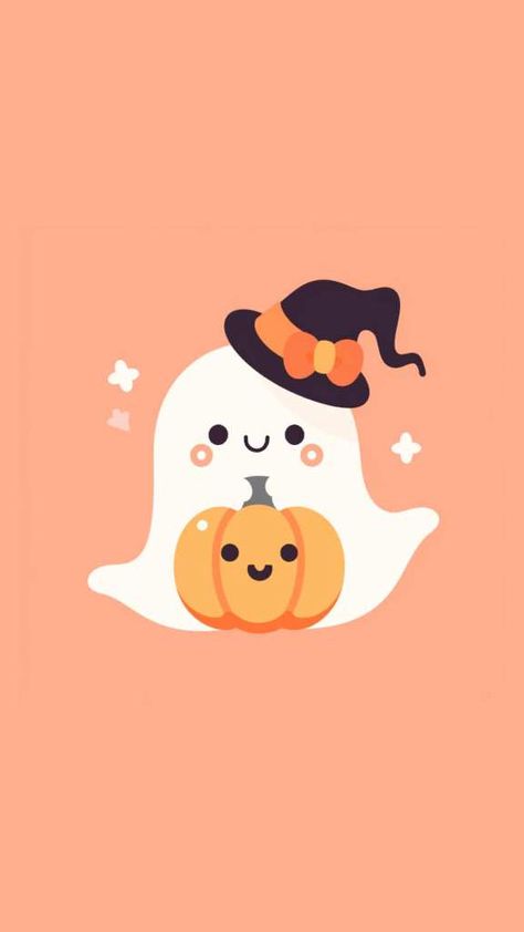 Fall Wallpaper Illustration, Cute Fall Ghost Painting, Cute Ghost Wallpaper, Cute Halloween Wallpapers, Wallpapers Halloween, Ghost Theme, Fall Ghost, Helloween Wallpaper, Halloween Wallpaper Iphone Backgrounds