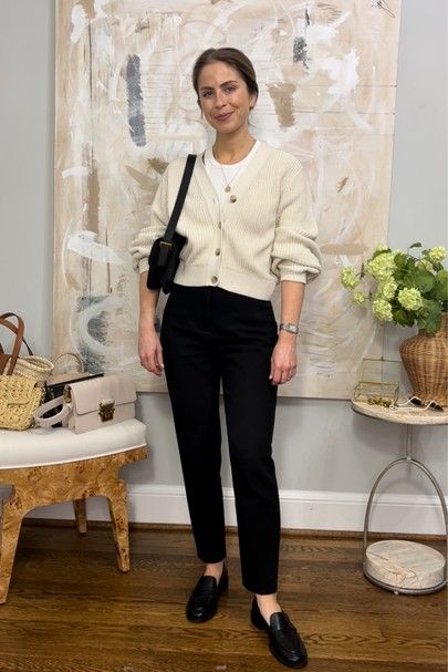 Stories cardigan old Zara trousers Stuart weitzman loafers Curated bag Abercrombie tank top #LTKshoecrush #LTKunder50 #LTKstyletip Pants With Loafers, Abercrombie Trousers, Zara Trousers, Beauty Must Haves, Tapered Trousers, Work Fashion, Style Board, Stuart Weitzman, Minimalist Fashion