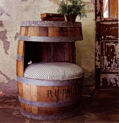 Barrel Dog Bed, Barrel Chandelier, Pets Stuff, Pirate Room, Whiskey Barrel Furniture, Small Pet Bed, Indoor Ideas, Pet Projects, Phoenix Homes