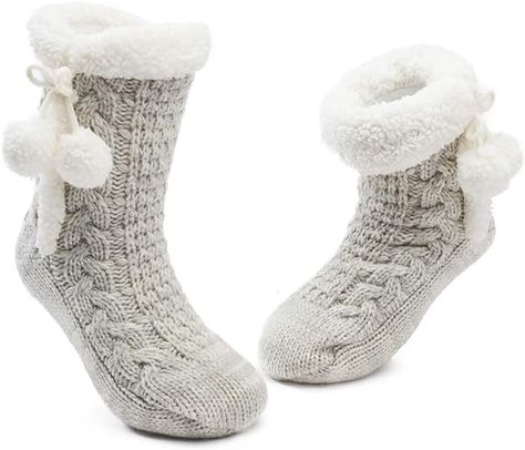 £13.99 Heated Slippers, Beige Socks, House Socks, Knit Christmas, Fluffy Socks, Non Slip Socks, Soft Sock, Comfortable Socks, Fuzzy Slippers