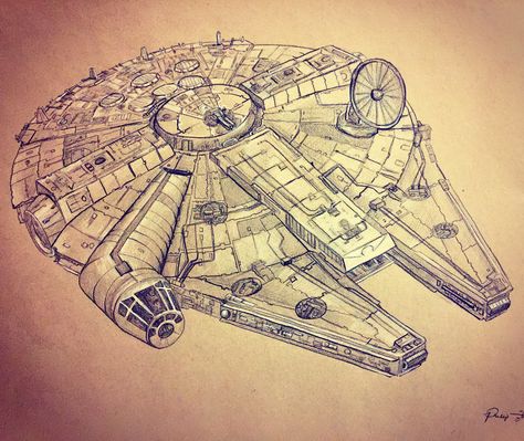 Millennium Falcon drawing 18x24 prismacolor pencil on tan toned paper. Millenium Falcon Drawing, Millennium Falcon Drawing, Star Wars Drawings Pencil, Millennium Falcon Tattoo, Falcon Drawing, Metallica Logo, Comic Book Drawing, Bull Elk, Millenium Falcon