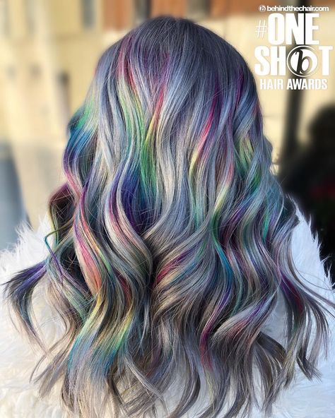 Design Hairstyle, Fantasy Hair Color, Holographic Hair, Witch Hair, Wedding Hair Colors, Colorful Hairstyles, Rainbow Hair Color, Rainbow Ombre, Rainbow Paint