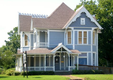 Blue Victorian House Clarksville Arkansas | by Cosmos Mariner Light Blue House Exterior, Blue Victorian House, Clarksville Arkansas, Painted Lady House, Light Blue Houses, Victorian House Colors, Modern Victorian Style, Victorian Homes Exterior, Victorian Exterior