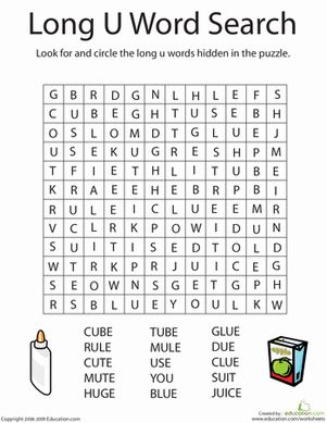 First Grade Phonics Worksheets: Long 'U' Word Search Long U Words, Long Vowel Words, Writing Sight Words, Vowel Activities, Vowel Worksheets, First Grade Phonics, Phonics Books, O Words, Long Vowel