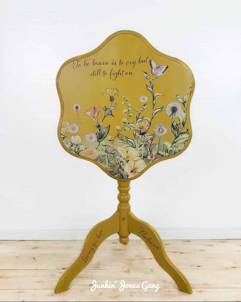 Tv Tray Makeover, Yellow Side Table, Furniture Artist, Paint Therapy, Tilt Top Table, Reclaimed Table, Tilt Table, Table Flip, Flip Top Table