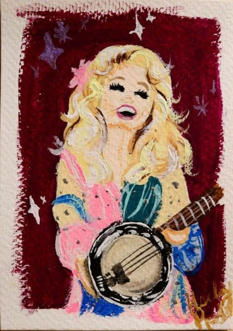 Banjo Painting, Dolly Parton Birthday, Dolly Parton Quotes, Colors Painting, Coat Of Many Colors, Art Prompts, Dolly Parton, Illustration Inspiration, Gouache Painting