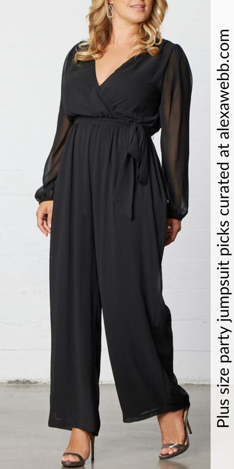 Full Black Outfit Plus Size, African Dress Designs, Wedding Guest Pants, Plus Size Wedding Guest Outfit, Jumpsuits Plus Size, Jumpsuit And Cardigan, Jumpsuit For Wedding Guest, Chiffon Jumpsuit, Plus Size Party