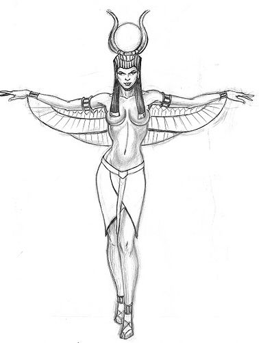 My next tattoo. This will be on my right side! Love Isis! Egyptian Goddess Sketch, Egyptian Lady Tattoo, Nut Goddess Tattoo, Goddess Hathor Tattoo, Back Tattoo Egyptian, Winged Goddess Tattoo, Queen Nefertiti Tattoo Design, Goddess Wings Tattoo, Nut Tattoo Egypt