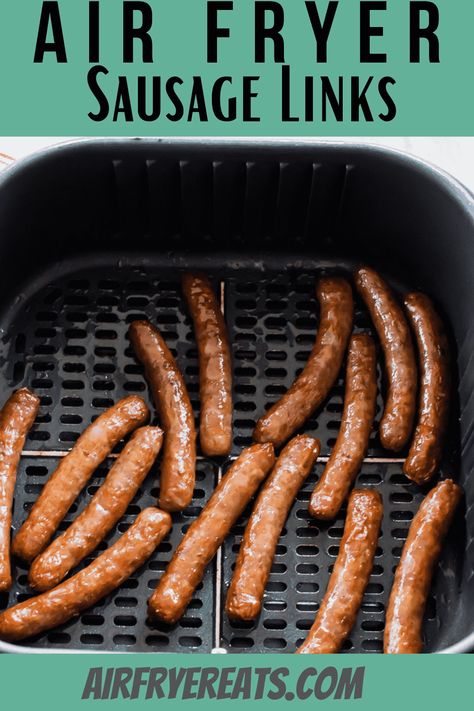 Salty and sweet, browned and slightly crispy, air fryer sausage links will be a favorite addition to your breakfast table. Fresh breakfast sausages are ready in less than 10 minutes. #sausage #airfryer #breakfast via @vegetarianmamma Air Fryer Sausage Links, Dinner Air Fryer, Cooking Sausage, Airfryer Breakfast, Air Fryer Sausage, Sausage And Bacon, Breakfast Sausage Links, Air Fryer Recipes Snacks, Vegetarian Sausages