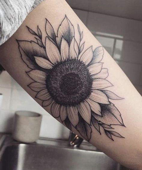 sunflower tattoo idea inspo. Mens Sunflower Tattoo For Men, Inner Arm Sunflower Tattoo, Sunflower Forearm Tattoo Women, Big Cover Up Tattoos For Women, Half Sunflower Tattoo, September Tattoo, Sunflower Tattoo Thigh, Sunflower Sketches, Tattoo Sunflower