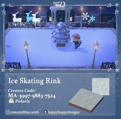 Ice Skating Rink Acnh, Acnh Ice Skating Rink, Acnh Christmas Path Codes, Acnh Christmas Code, Frozen Pond, Ac New Leaf, Ice Skating Rink, Acnh Design, Animal Crossing Wild World