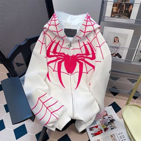 Men Spider Embroidered Hoodies Men Women Hip Hop Zip Up Hoodie Jacket  Autumn Harajuku Casual Loose Zip Up Hoodies Y2k, Spiderman Clothes, Hoodie Coat Woman, Evil Clothes, Punk Style Men, Spiderman Hoodie, Hoodies Y2k, Spiderman Outfit