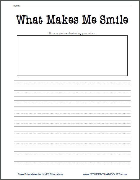 What Makes Me Smile Free Printable K-2 Writing Prompt Worksheet for Little Kids 1st Grade Writing Worksheets, Elementary Worksheets, Kindergarten Writing Prompts, Second Grade Writing, Writing Prompts Funny, 2nd Grade Writing, 1st Grade Writing, First Grade Writing, Writing Prompts For Kids