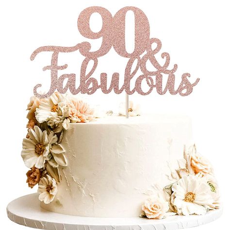 Amazon.com: 1 PCS 90 & Fabulous Cake Topper Glitter Ninety and Fabulous Cake Toppers Happy 90th Birthday Cake Pick for 90th Wedding Anniversary Birthday Party Cake Decorations Supplies Rose Gold : Grocery & Gourmet Food 90th Birthday Cakes, Mother In Law Birthday, 90th Birthday Parties, Love Cake Topper, Happy 90th Birthday, Birthday Sash, Gold Cake Topper, 90's Birthday Party, Birthday Items