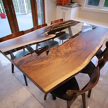 Live Edge Kitchen Table, Walnut Kitchen Table, Live Edge Walnut Dining Table, Resin Kitchen, Black Walnut Table, Dining Table Design Modern, Epoxy Wood Table, Wood Slab Table, Dining Sofa