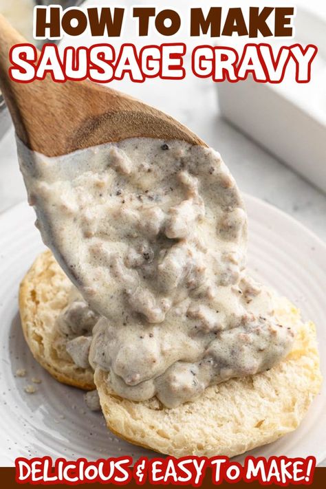 How to Make Sausage Gravy with simple ingredients. This gravy recipe is loaded with flavor and delicious served over homemade biscuits. This delicious sausage gravy recipe is made from scratch and only require a few simple ingredients. If you are looking for an easy Sausage Gravy recipe, this is the one to make. #eatingonadime #howtomakesausagegravy #sausagegravy Easy Sausage Gravy, Homemade Sausage Gravy, Homemade Gravy Recipe, Make Sausage, Sausage Gravy Recipe, Homemade Gravy, Homemade Sausage, Gravy Recipe, Homemade Biscuits