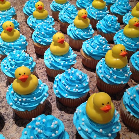 Rubber Duck Cupcakes, Rubber Ducky Cupcakes, Rubber Duck Pool Party, Rubber Duck Wedding, Duck Birthday Theme, Pup Cakes, Baby Shower Cupcake Cake, Duck Cupcakes, Rubber Ducky Party