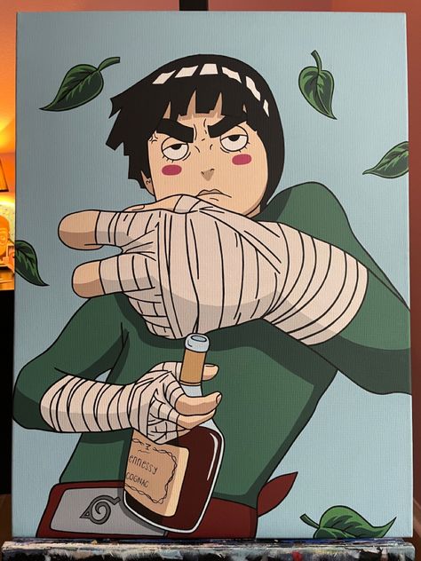 Naruto Acrylic Painting Easy, On My Block Drawings, Rock Lee Painting, Naruto Canvas Painting Easy, Naruto Characters Drawings, Rock Lee Drawing, Naruto Canvas Painting, Circular Canvas Painting, Anime Canvas Painting