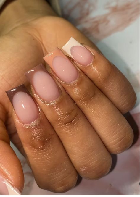 Short Fall Inspired Nails, Acrylic Nails French Tips Color, Short Nail Designs Fall Square, Brown Fall Nails Short Square, Short French Tip Acrylic Nails Square Fall, Overlay Nails Fall Colors, Fall Short Acrylic Nails Square, Overlay Fall Nails, Fall Color Short Nails