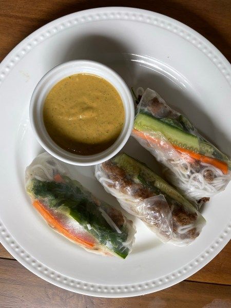 Beef Banh Mi Spring Rolls – Concord Kitchen Beef Spring Rolls Recipe, Beef Banh Mi, Beef Spring Rolls, Asian Spring Rolls, Pickled Carrots Recipe, Peanut Dipping Sauce, Beef Marinade, Spicy Peanut Sauce, Spring Roll Recipe