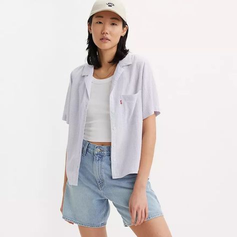 Joyce Short Sleeve Resort Shirt - Purple | Levi's® US Resort Shirt, Peak Lapel, Shirt Blouses Tops, Levi Shorts, Short Shirts, Short Sleeve Button Up, Casual Style Outfits, Light Denim, Style Guide