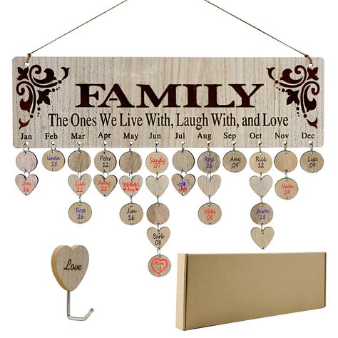 PRICES MAY VARY. Fathers Day Gifts:give the home euphoria family birthday reminder plaque as a thoughtful Mother's day,Fathers day,Christmas,housewarming,birthday,holiday or wedding gift. BIRTHDAY REMINDER PLAQUE:all you need to do is writing the birthday of your friends and family on the calendar tags,then hanging the tags under the appropiate month,finally hanging the plaque on the wall. MADE BY HARDBOARD:wood material make the calendar board looks firmer and more artistic, make it is a wonder Birthday Reminder Board, Birthday Calendar Board, Family Birthday Calendar, Family Birthday Board, Wood Calendar, Birthday Tracker, Wooden Calendar, Presente Diy, Calendar Reminder