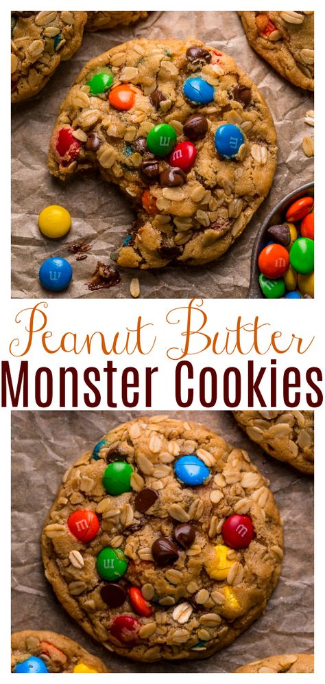 Peanut Butter Monster Cookies - Baker by Nature Oatmeal Peanut Butter Monster Cookies, Monster Peanut Butter Cookies, Amish Monster Cookies Recipe, Monster Cookies No Flour, Chewy Monster Cookies Recipe, Peanut Butter Cookie Mix Recipes, Peanut Butter M M Cookies Recipe, Sourdough Monster Cookies, Best Monster Cookies Recipe