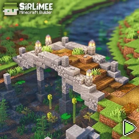 Minecraft Bridge Design, Minecraft Bridge, Bridge Ideas, Minecraft Welten, Minecraft Decoration, Rumah Minecraft Sederhana, Bangunan Minecraft, Minecraft Farm, Minecraft Cottage