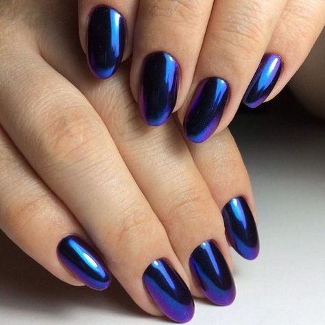 Chrome Nails 2023, Nail Colors Purple, Fall Chrome Nails, Chrome Nail Colors, Purple Chrome Nails, Oval Nails Designs, Metallic Nail Art, Magic Nails, Purple Nail Designs