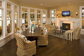 Keeping room with seating area and tv - idea for new house with keeping room Keeping Room Off Kitchen, Keeping Room Ideas, Dining Room Decor Traditional, Interesting Angles, Room Off Kitchen, Keeping Rooms, Traditional Dining Rooms, Living Room Furniture Layout, Sunroom Designs