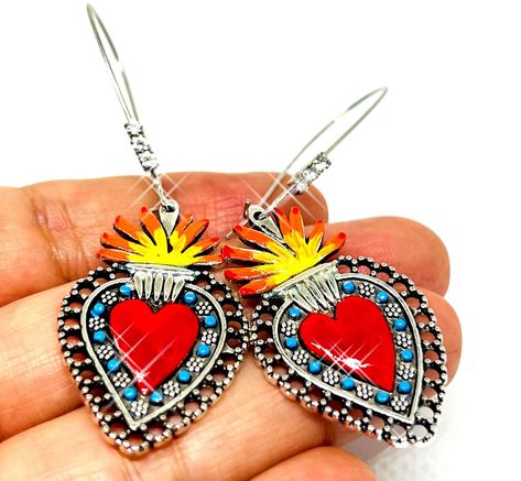 Valentines Presents For Her, Valentines Presents, Hand Painted Earrings, Present For Her, Mexican Jewelry, Painted Earrings, Bohemian Pattern, Presents For Her, Arte Popular