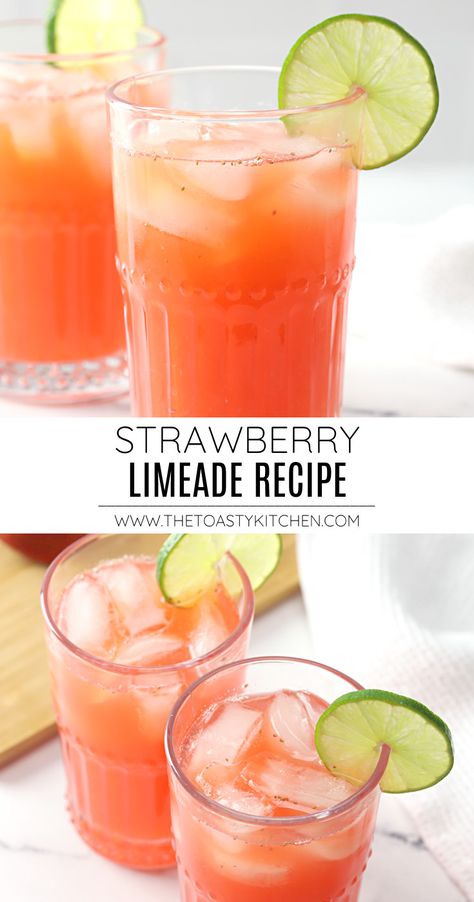 Strawberry Limeade Recipe, Drink Nonalcoholic, Spring Drink Recipes, Strawberry Limeade, Limeade Recipe, Virgin Drinks, Lime Drinks, Spring Drink, Kid Friendly Drinks