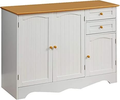 Function Home 44" Sideboard Buffet Cabinet, Kitchen Cupboard Buffet Server with 3 Drawers and 3 Cabinets, Storage Console Table for Kitchen, Ding Room, Living Room in White Honey Buffet Cabinet Kitchen, Cupboards Design, Rounded Kitchen Cabinets, White Sideboard Buffet, Kitchen Buffet Cabinet, Farmhouse Coffee Bar, Modern Cupboard, White Honey, Kitchen Buffet