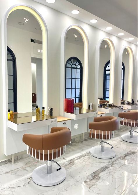 Mirror Salon Design, Saloon Mirror Design Ideas, Beauty Parlour Furniture Design, Fancy Hair Salon, Small Saloon Ideas, Saloon Designs Interiors, Parlour Decoration Ideas, Saloon Ideas Interior Design, Salon Mirror Design