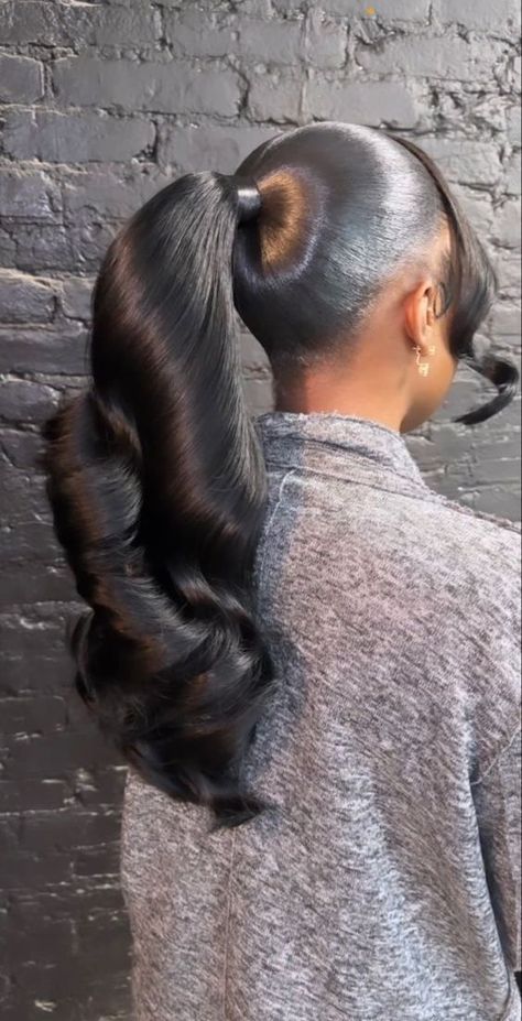 Slick Ponytail, Weave Ponytail Hairstyles, Sleek Ponytail Hairstyles, Black Ponytail Hairstyles, Quick Weave Hairstyles, Cute Box Braids Hairstyles, Pretty Braided Hairstyles, Dope Hairstyles, Hair Ponytail Styles