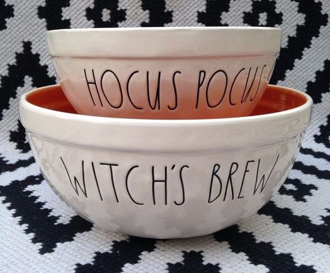 Rae Dunn Hocus Pocus Bowls | POPSUGAR Home Kitchen Halloween, Ceramic Mixing Bowls, Happy Fall Yall, Rae Dunn Halloween, Rae Dunn Collection, Ceramic Canister, Witch's Brew, Sugar Jar, Orange Interior