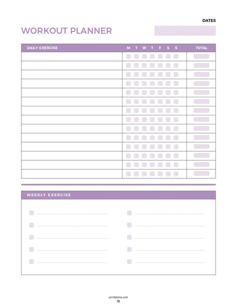 A workout planner printable with a daily exercise log featuring columns for Monday through Sunday, checkboxes for tracking, and a weekly exercise section for planning or reviewing fitness goals. Workout Planner Printable, Exercise Log, Printable Workout, Daily Exercises, Reps And Sets, Workout Goals, Fitness Planner Printable, Workout Planner, Daily Exercise