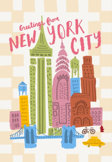 Greetings From New York, New York City Graphic Design, New York Artwork, Nyc Postcard, New York Core, New York Cartoon, New York Graphic Design, New York City Illustration, New York City Wallpaper