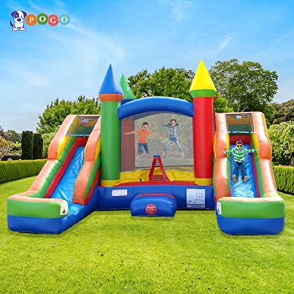 Inflatable Bounce House and Double Slide Combo Unit 16.5 x 15 x 11 Foot- Crossover Rainbow Castle Combo Bouncer, Kids Outdoor Toys, Jumpers for Kids - Bounce House with Blower, Stakes, and Storage Bag#party#birthday#friends#kids#outdoor#castle#house#bounce#fun Castle Bounce House, Water Slide Bounce House, Bounce House With Slide, Bounce House Rentals, Inflatable Bounce House, Splash Pool, Free Toys, Castle Designs, Backyard Play