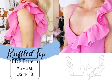 Excited to share this item from my #etsy shop: Big Frill Top Pattern | Ruffled Top PDF Sewing Pattern US 4- 18 |Size XS - 3XL Fitted Patterned Tops With Ruffles, Ruffle Blouse Pattern Sewing, Ruffle Sleeve Top Pattern, Pink Sleeveless Top With Ruffles, Ruffle Tank Top Sewing Pattern, Frill Top, Kente Dress, Frill Tops, Ruffled Top