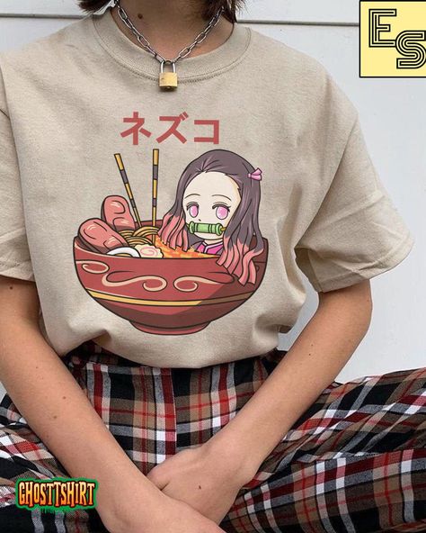 Anime Tshirt Outfit, Chibi Nezuko, Ramen Shirt, Anime Tshirt, Tshirt Ideas, Shirt Print Design, Kawaii Chibi, Tshirt Outfits, Women Shirt