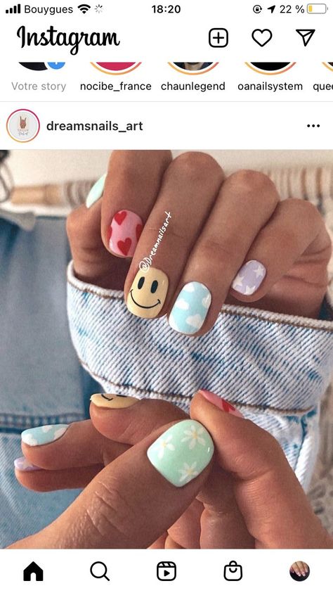 Unghie Nail Art, Hippie Nails, Happy Nails, Nails Desing, Dream Nails, Funky Nails, Chic Nails, Short Acrylic Nails, Cute Acrylic Nails