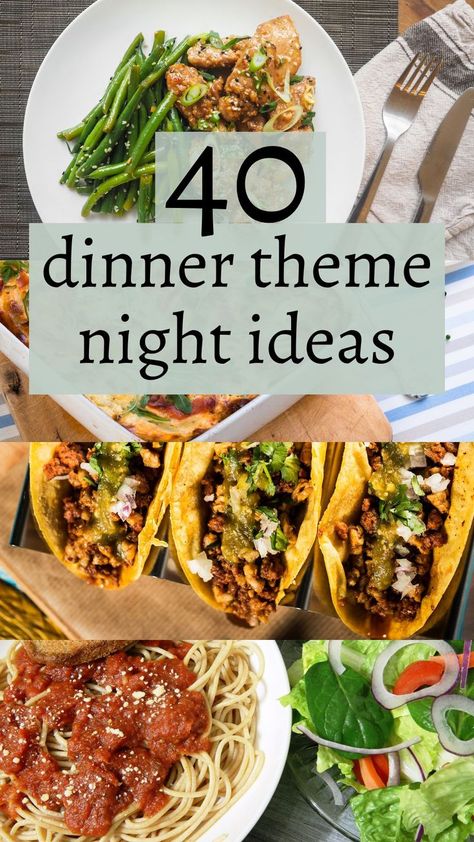 One of the ways I became more consistent in my meal planning was by using dinner theme night ideas. That way I have a starting point when figuring out what food to serve. Weekly Themed Dinner Nights, Meal Themes, Themes Dinner Nights, Theme Night Ideas, Simple Meal Planning, Theme Nights, Group Food, Monthly Meal Planning, Dinner Party Themes