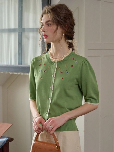 Simple Retro Women's Embroidered Lace Trim CardiganI discovered amazing products on SHEIN.com, come check them out! Retro Cardigan, Simple Retro, Retro Women, Lightweight Cardigan, Portrait Inspiration, Embroidered Lace, Vintage Dress, Knitwear Women, Amazing Products