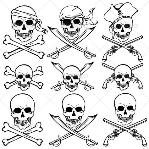 Vector Set of Pirate Skulls - Conceptual Vectors Pirate Skull Tattoos, Pirate Symbols, Pirate Tattoo, Pirate Art, Symbol Tattoos, Pirate Skull, Jolly Roger, Skull Tattoos, Tattoo Sleeve