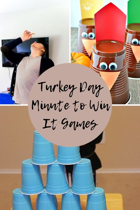 Festive Fall Minute to Win It Thanksgiving Games - Fun Party Pop Minute To Win It Thanksgiving, Thanksgiving School Party, Turkey Games, Thanksgiving Family Games, Fun Thanksgiving Games, Thanksgiving Games For Adults, Friendsgiving Games, Thanksgiving Games For Kids, Minute Games