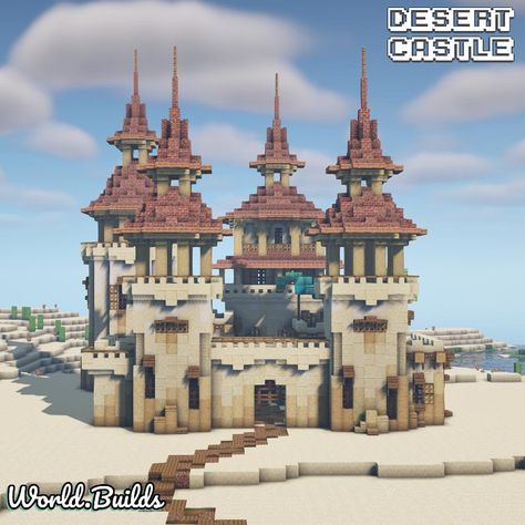 Minecraft Castle Blueprints Layout, Minecraft Desert House, Desert Castle, Minecraft Fantasy House, Minecraft Desert, Being Supportive, Minecraft Steampunk, Desert City, Rumah Minecraft Sederhana