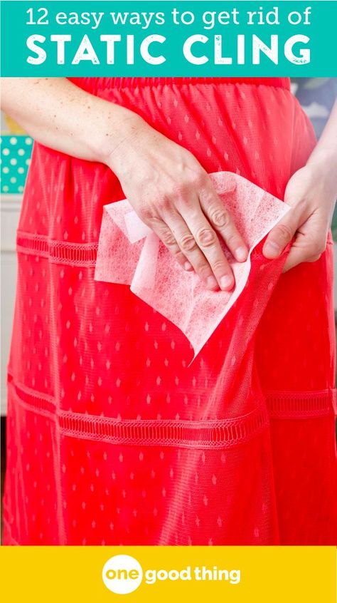 Static buildup on your clothes is annoying! Get simple tips that will help you get rid of static on your clothes, and prevent it from happening again. #laundrytips #homekeeping #laundry #cleanlaundry #tipsandtricks Remove Static From Clothes, Static Clothes, Homemade Dryer Sheets, Wire Coat Hangers, Homemade Fabric Softener, Trick Words, Wool Dryer Balls, Dryer Sheets, Static Electricity