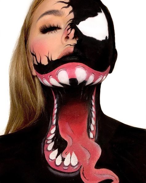 Venom Halloween Costume, Beautycounter Makeup, Creepy Makeup, Scary Makeup, Halloween Makeup Easy, Face Painting Halloween, School Makeup, Beauty Creations, Halloween Make Up